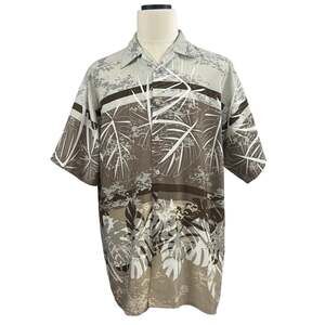Vintage 90s Koman Sport Taupe Foliage Hawaiian Shirt Men’s Large